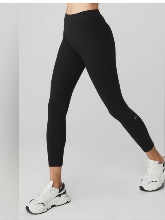 ALO Yoga Pants - Alo Yoga Ribbed High-Waist 7/8 Blissful Legging Stretch Women's Black Size S